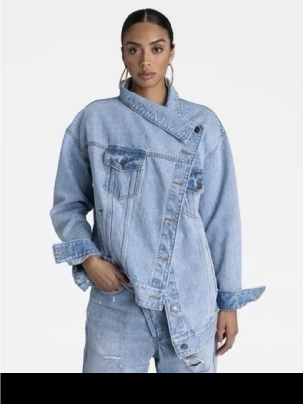 NEW Oversized Light Blue Asymmetric Denim Jacket